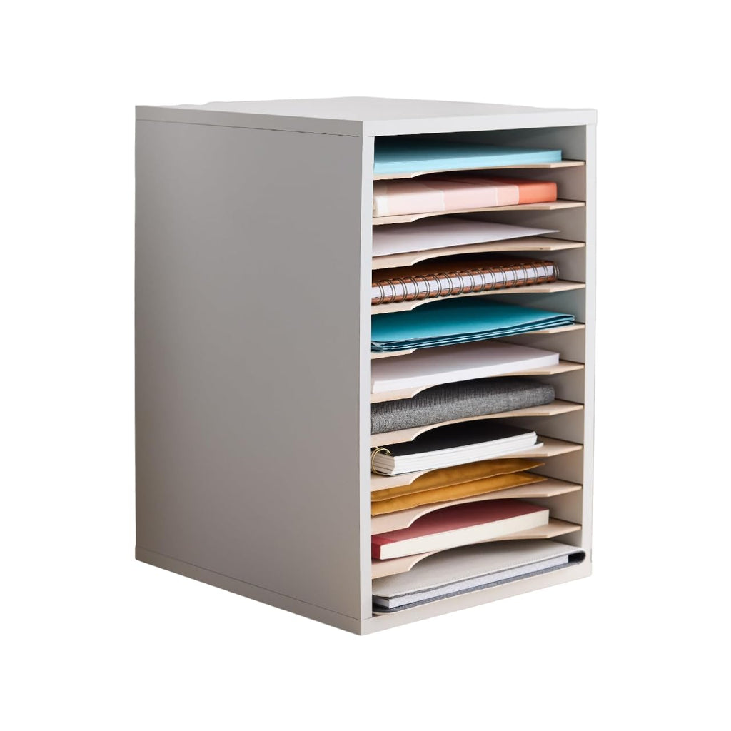 11 Compartment Gray Wood Literature Organizer Y57029