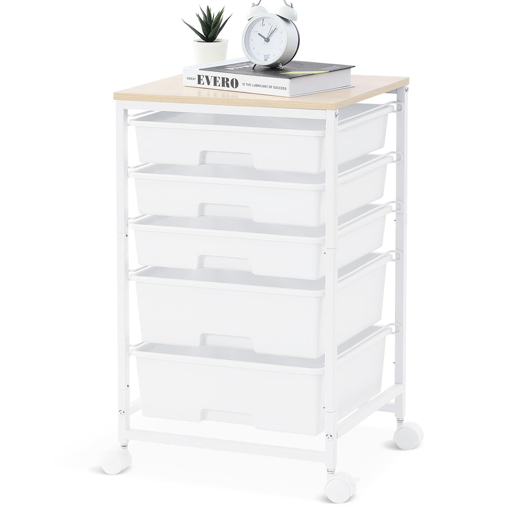 Rolling Cart with 5 Drawers Bright White W7170