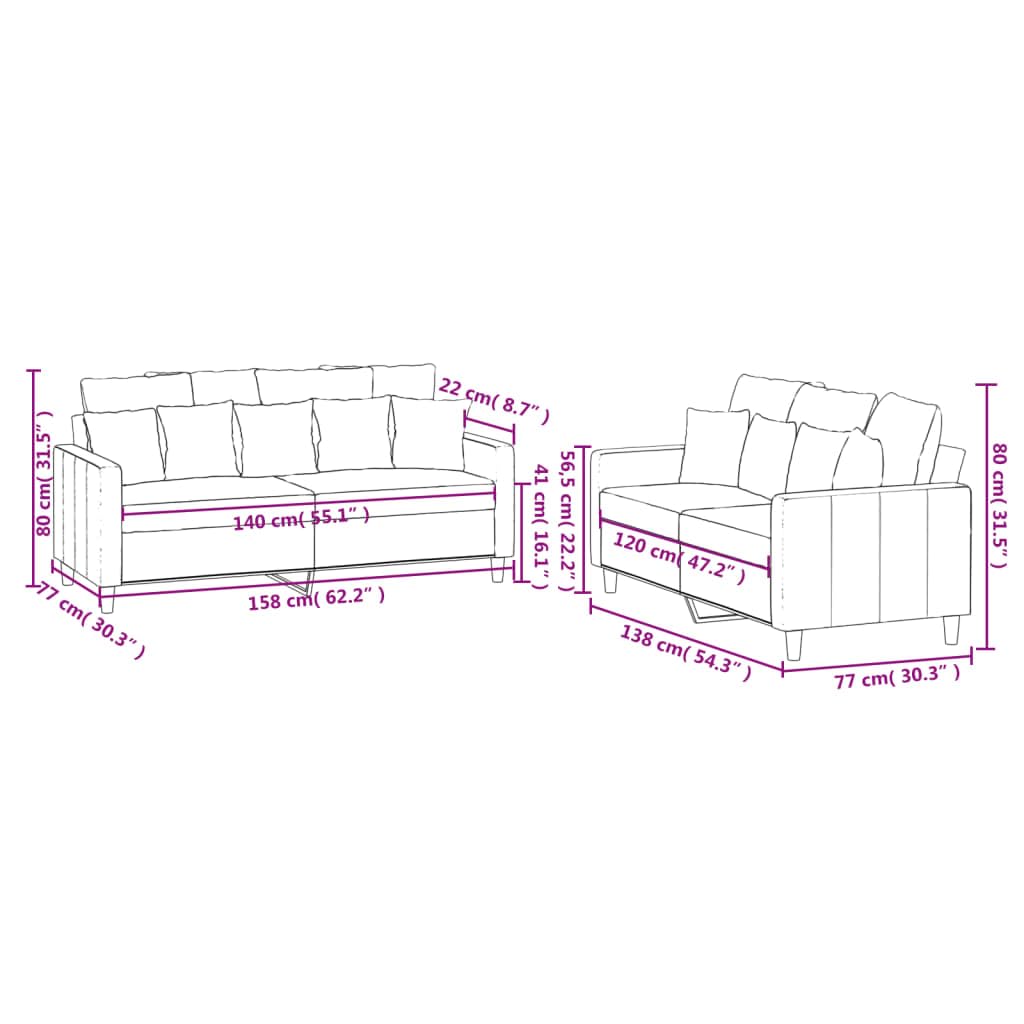 Light Gray Velvet 2 Piece Sofa Set F955000