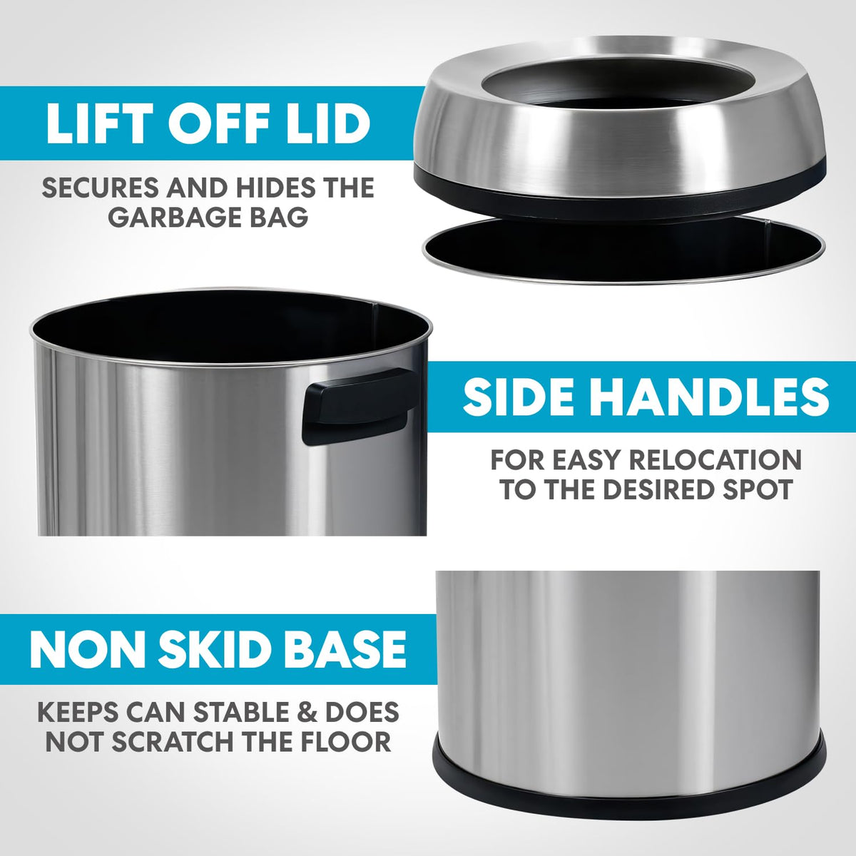65 Liter Open Top Stainless Steel Trash Can E1766
