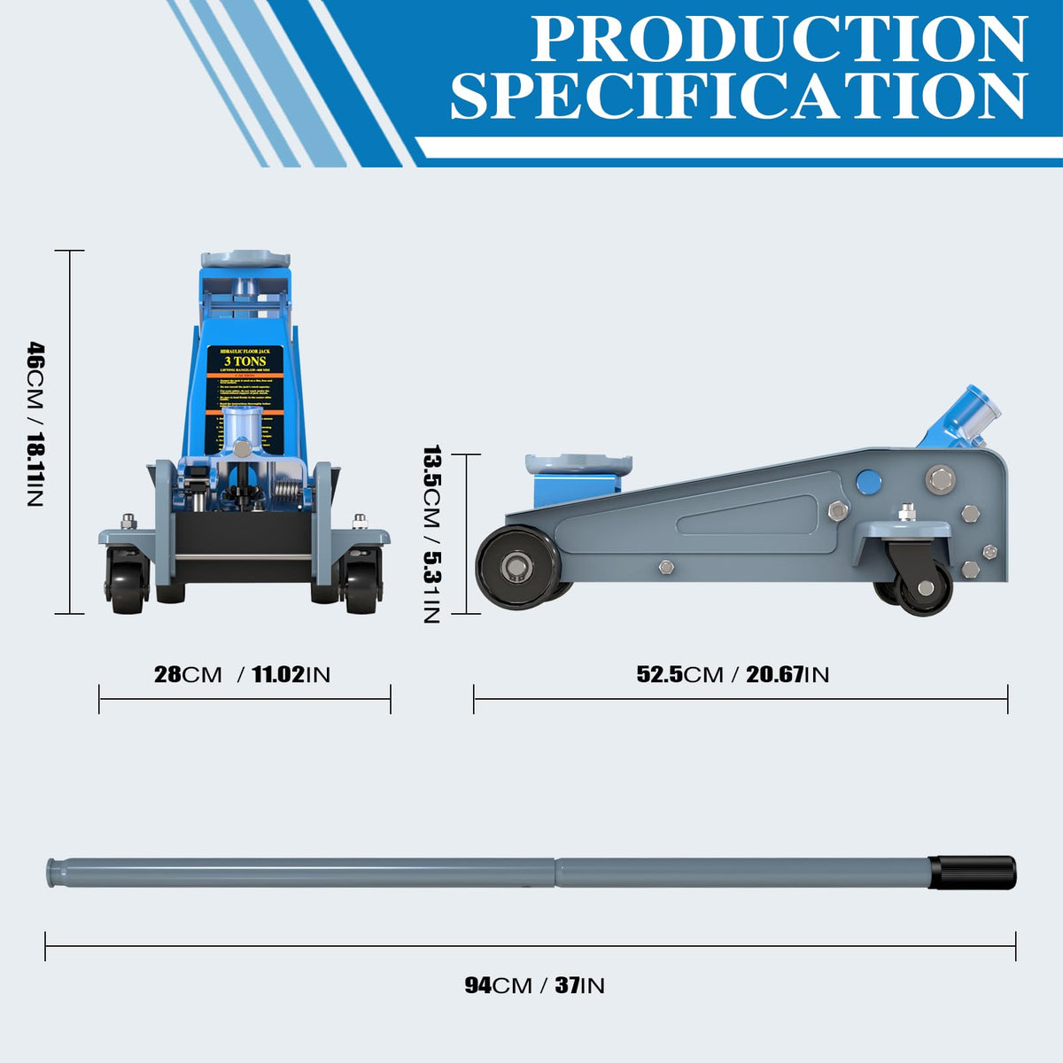 3 Ton Carbon Steel Floor Jack with Wheels B306706