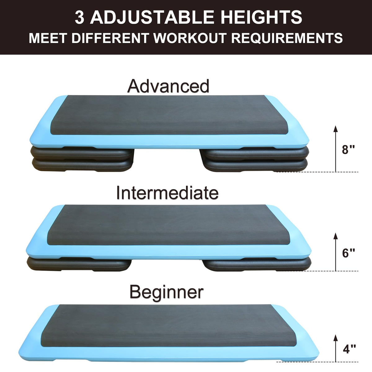 43'' Height-Adjustable Aerobic Stepper with 4 Detachable Risers H5228