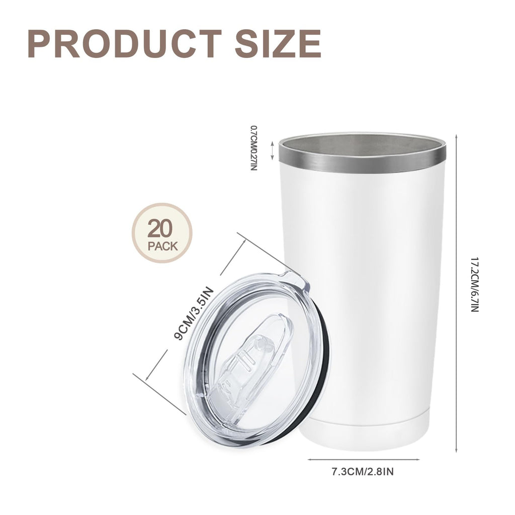 20 Pack Stainless Steel Insulated Tumbler 20oz White M166