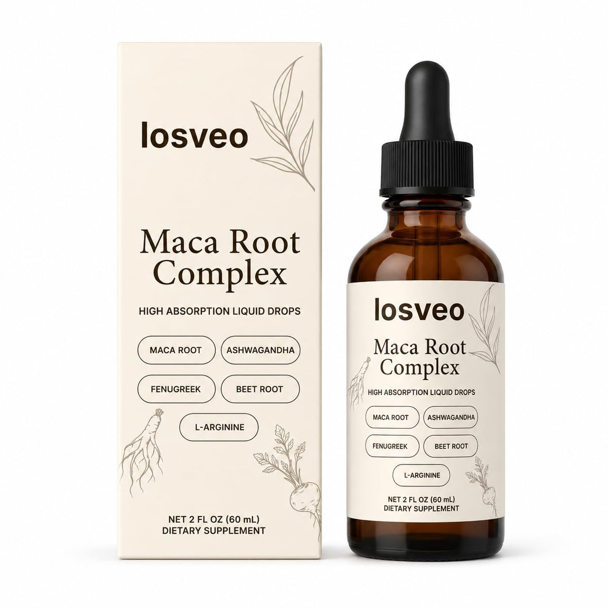 Maca Root Complex Liquid Drops with Ashwagandha, Fenugreek, Beet Root & L-Arginine, 2 Fl Oz Z709378