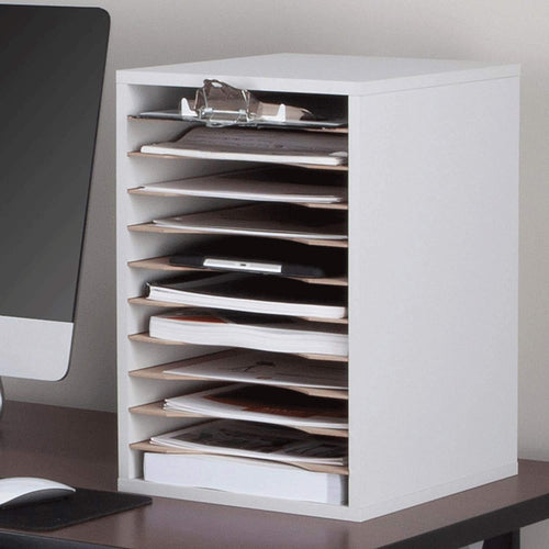 11 Compartment Gray Wood Literature Organizer Y57029