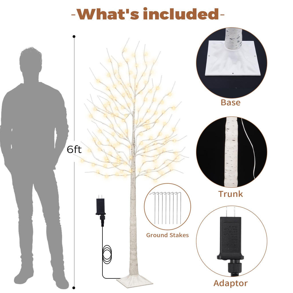Set of 2 6 feet Lighted Birch Tree 160 LED Warm White W65025