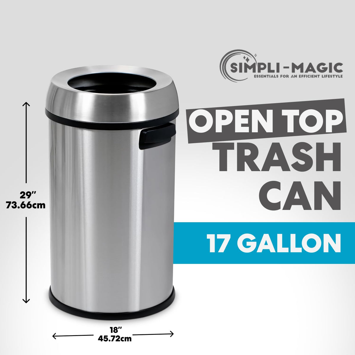 65 Liter Open Top Stainless Steel Trash Can E1766