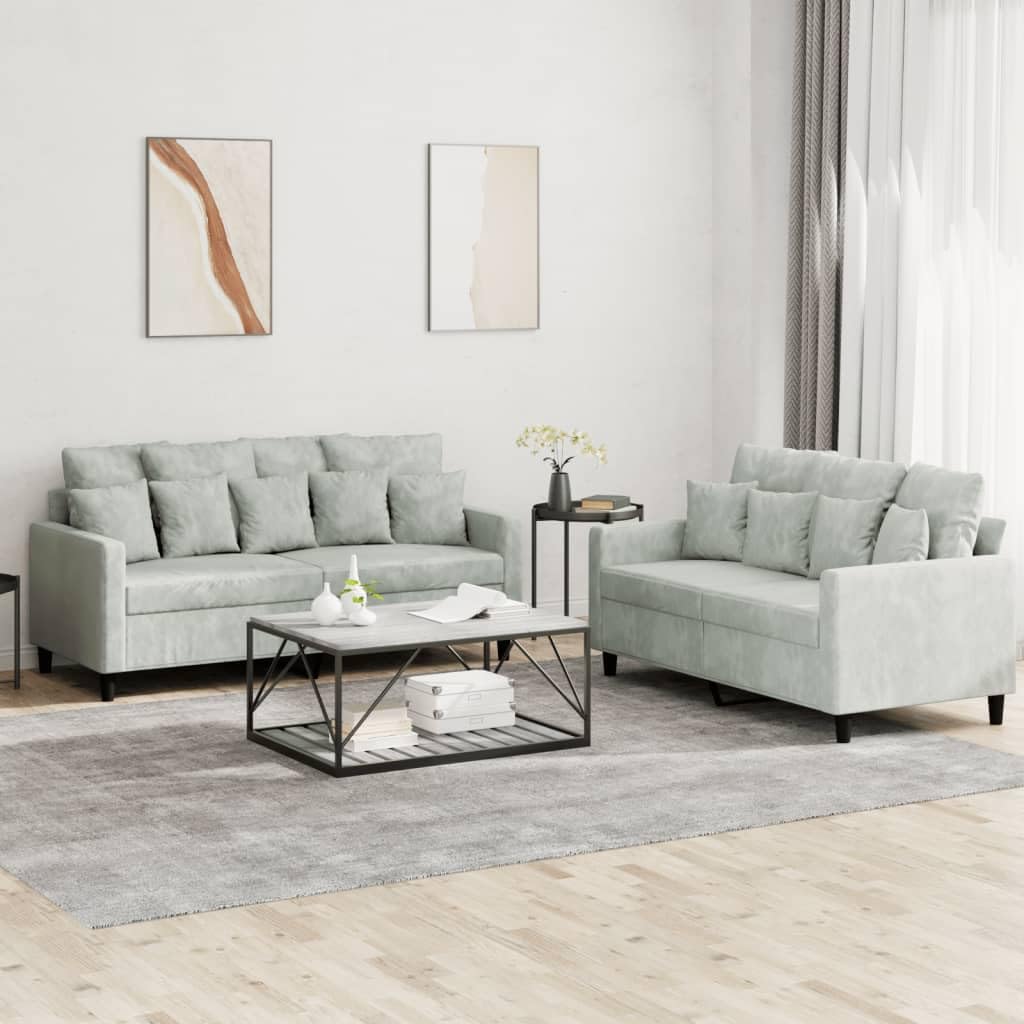 Light Gray Velvet 2 Piece Sofa Set F955000