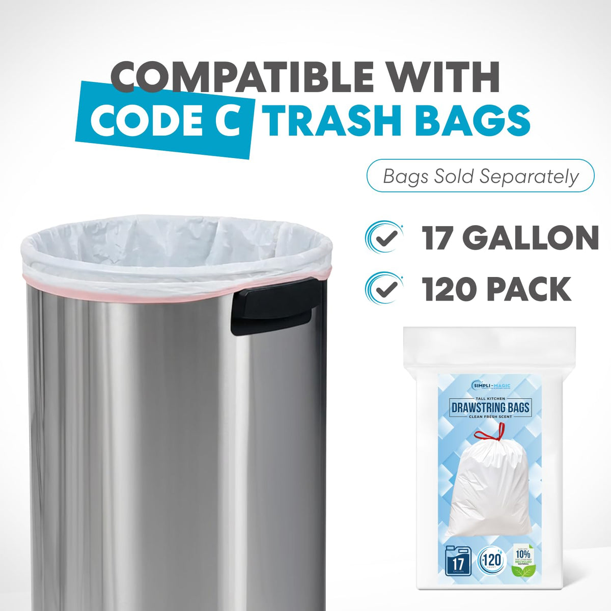 65 Liter Open Top Stainless Steel Trash Can E1766