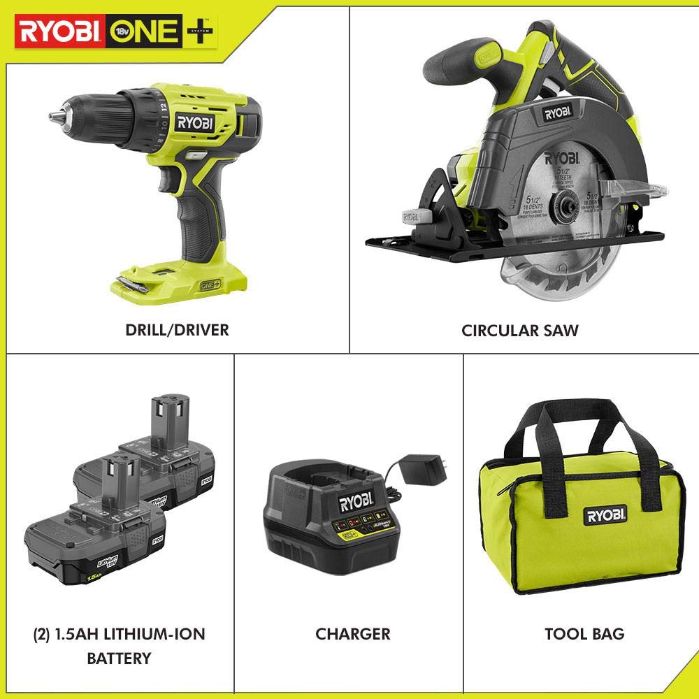 18V Drill and Circular Saw Starter Kit with Two 1.5Ah Batteries and Charger L558