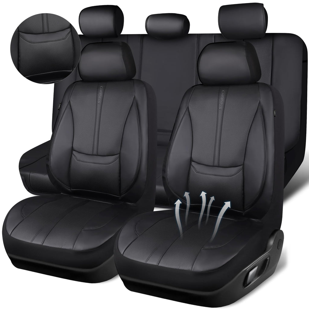 Black Nappa Leather Car Seat Covers Full Set I694974