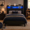 Dark Grey Twin Bed Frame with LED Lights and Charging Station G369
