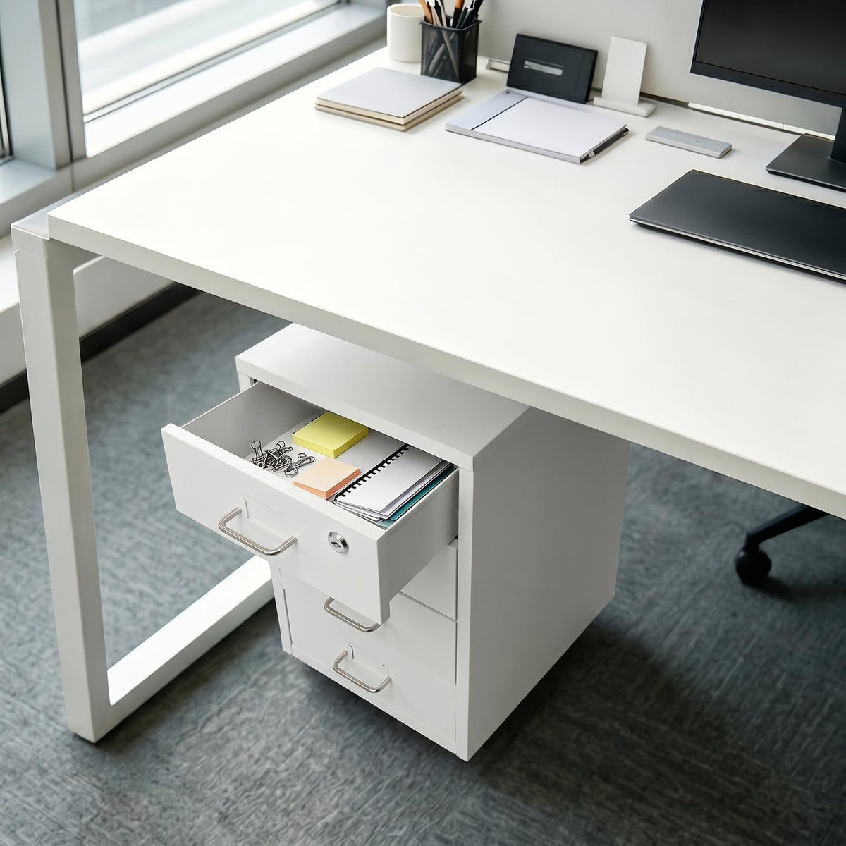 White 4-Drawer Mobile File Cabinet with Lock N6870