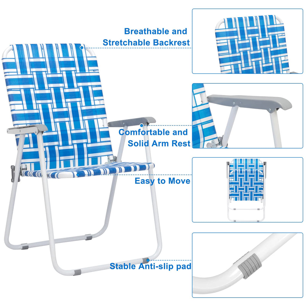Folding Aluminum Webbed Lawn Chairs Set of 2 Blue & White Strip R428184
