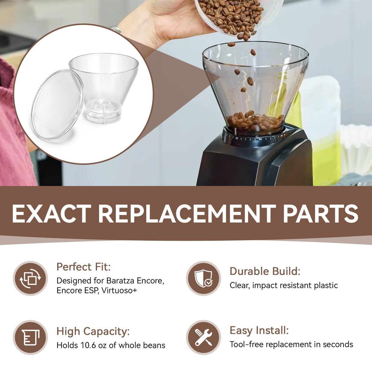 Hopper with Lid for Coffee Grinders Q384