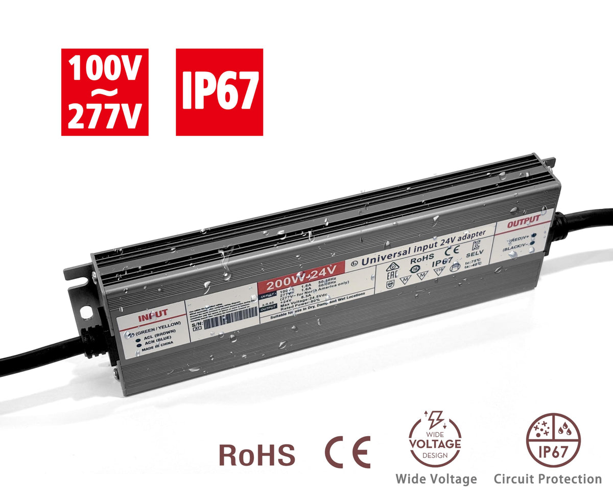 200W AC100-277V to DC24V Waterproof IP67 LED Driver Power Supply S207
