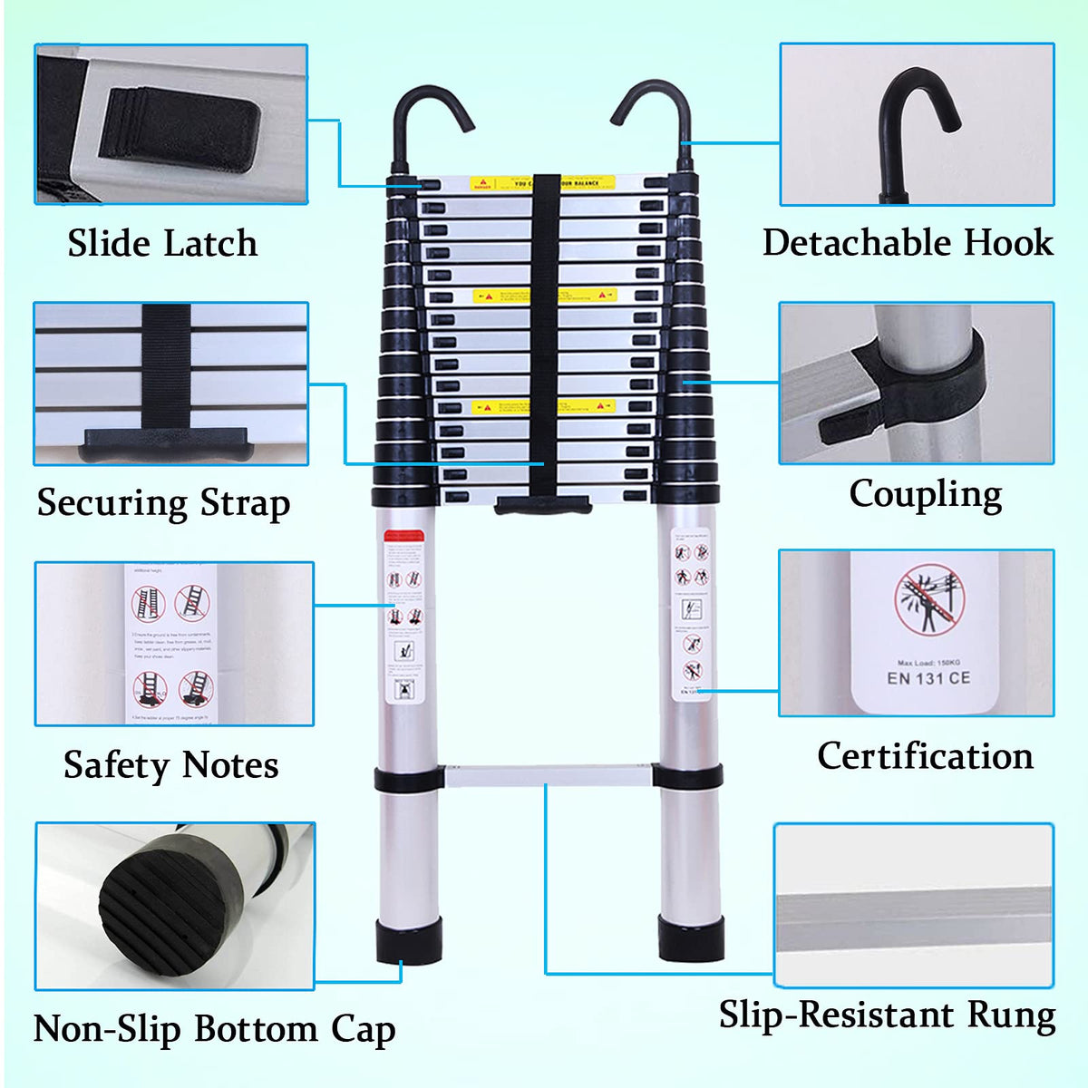 20.5FT Aluminum Telescoping Ladder 330lb Z8617