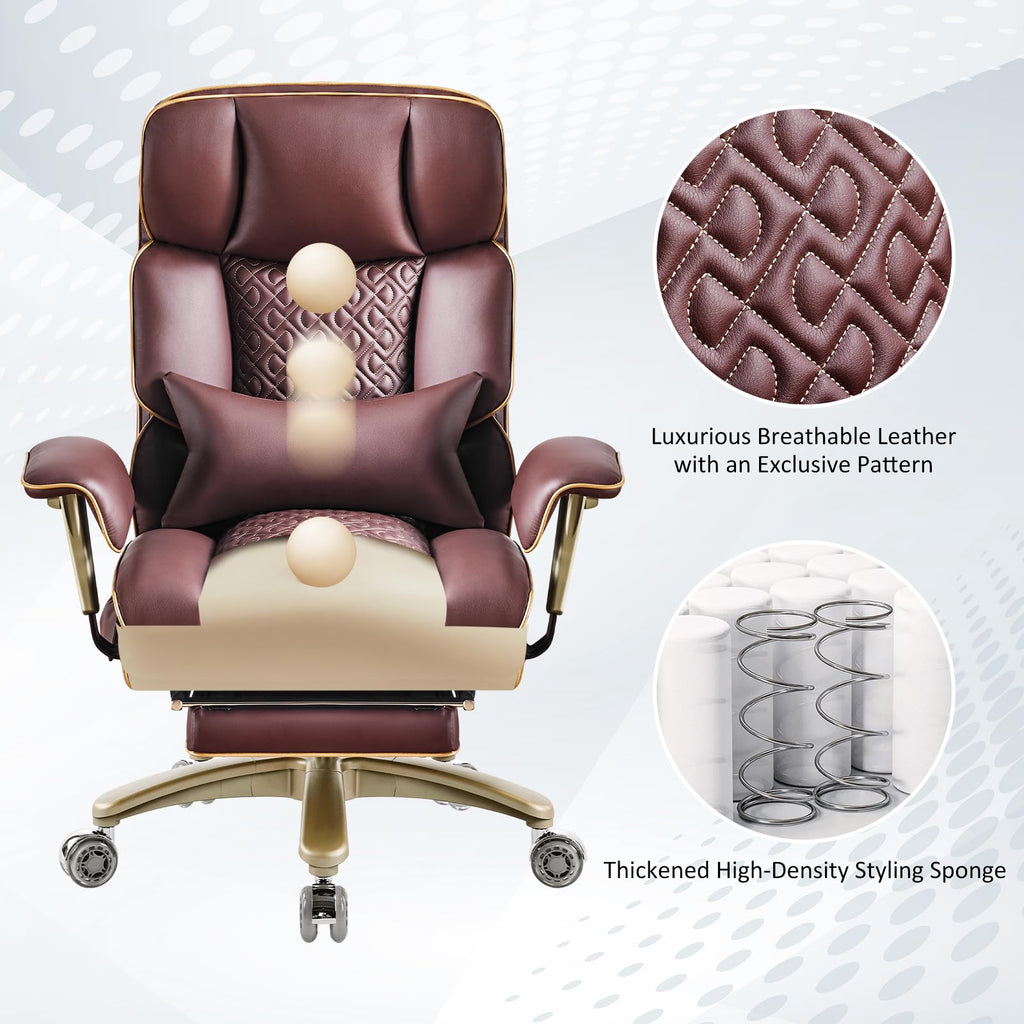 Brown Ergonomic PU Leather Executive Office Chair with Footrest W336