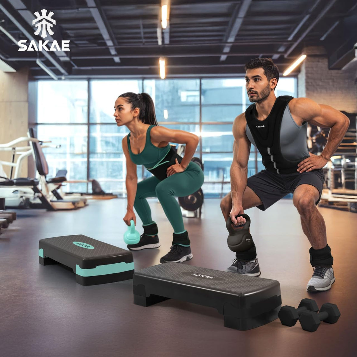 Adjustable Aerobic Stepper Kit with Dumbbells & Kettlebell & Weightlifting Belt & Measuring Tape O587854