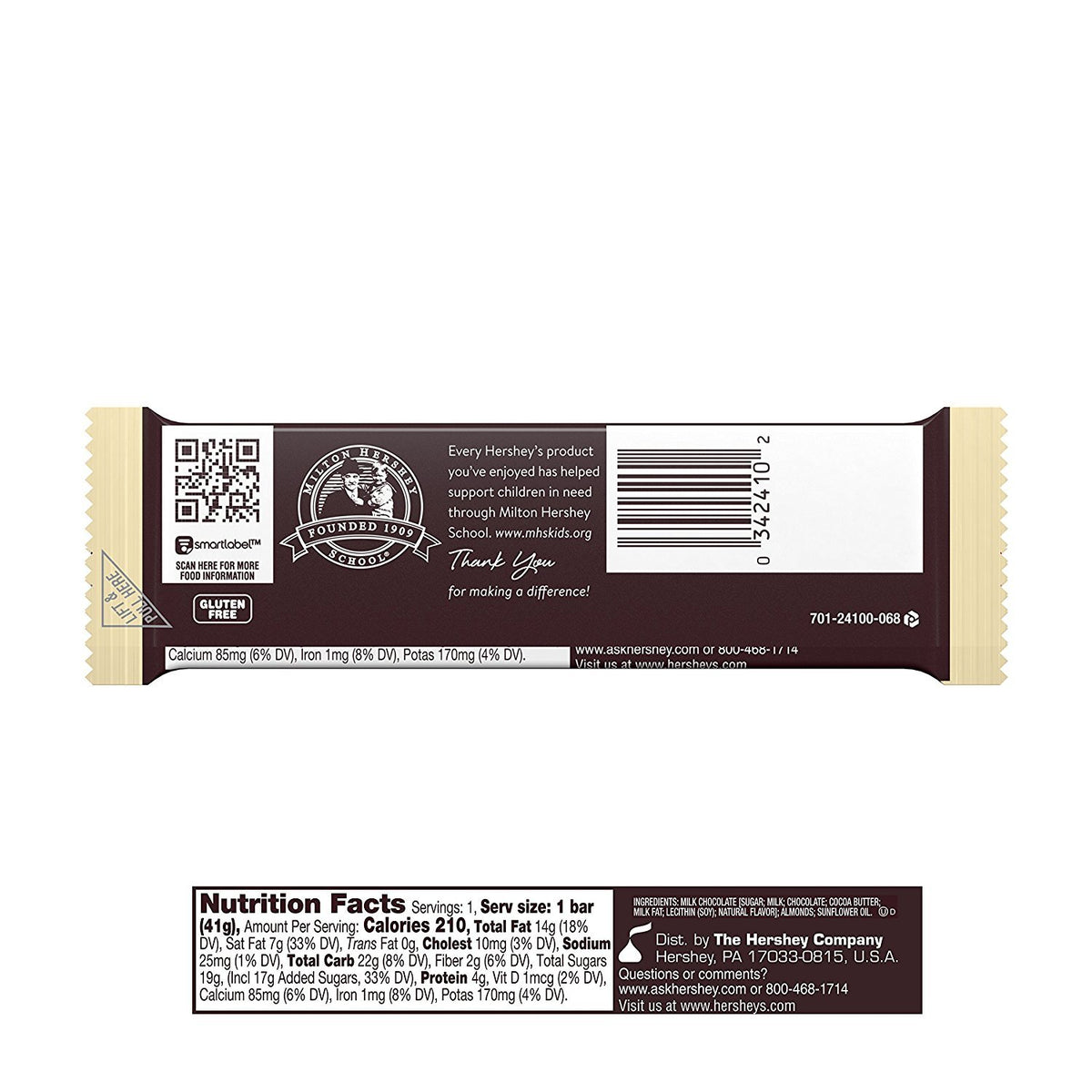 Chocolate Candy Bar with Almonds, 36 Count P886813