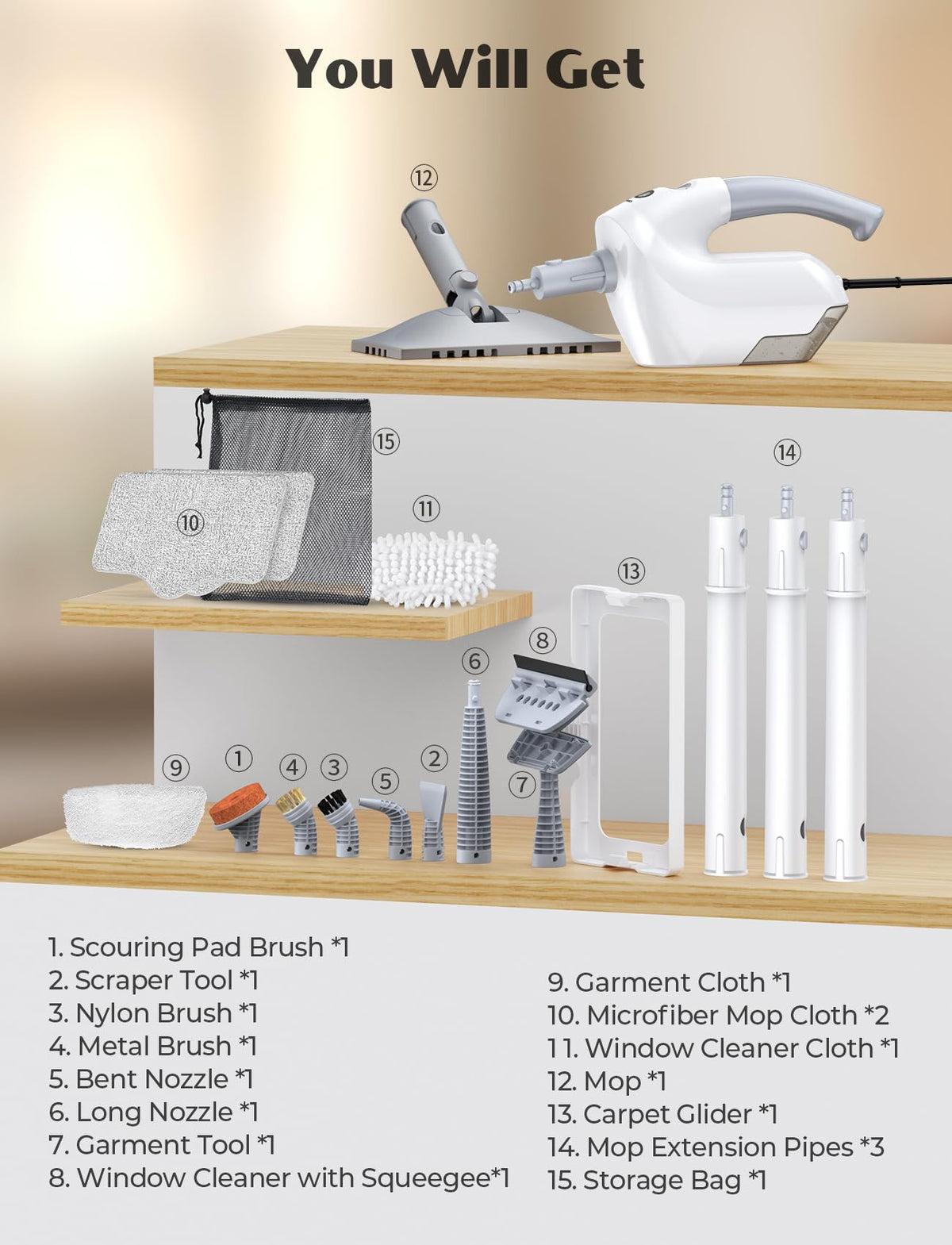 10-in-1 Steam Mop with Detachable Handheld Steamer Z8299