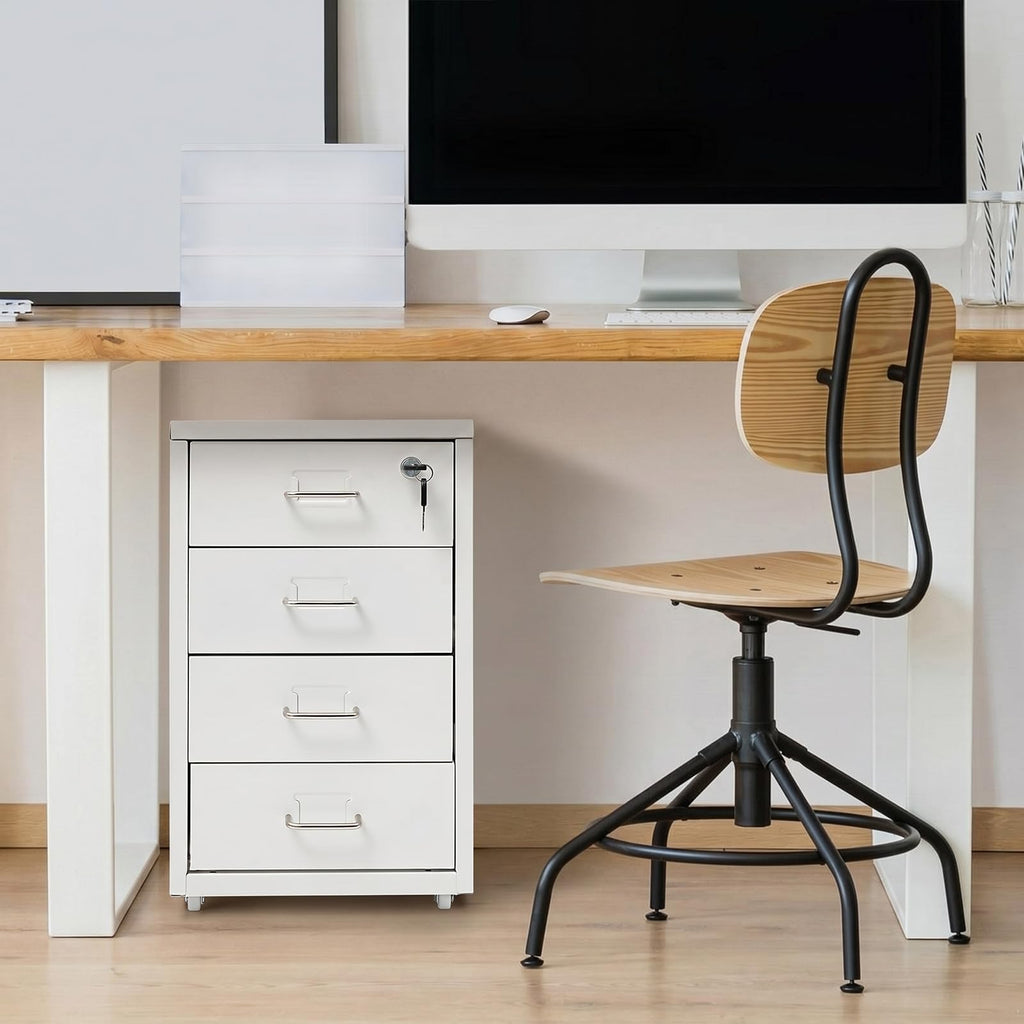 White 4-Drawer Mobile File Cabinet with Lock N6870