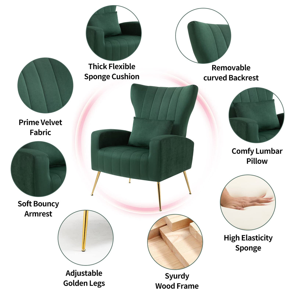 Velvet Accent Chairs Set of 2 Green U675