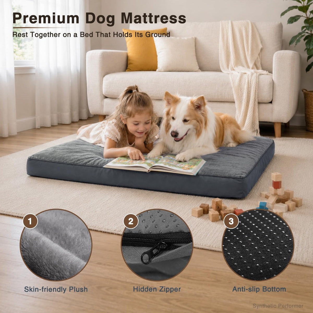 Large Plush Dog Bed with Washable Cover W3544