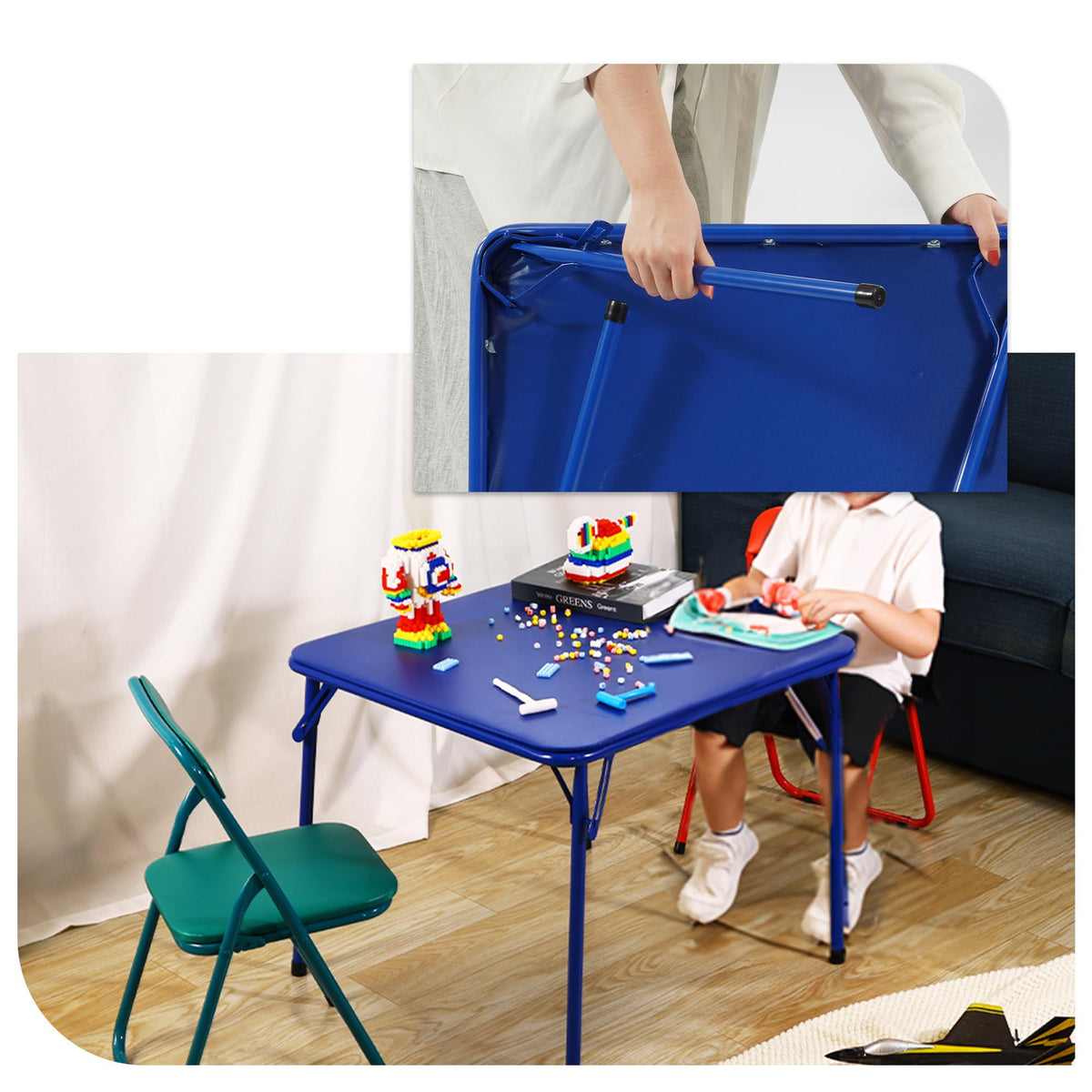 Kids Folding Square Table with Vinyl Padded Top, Blue Z2314