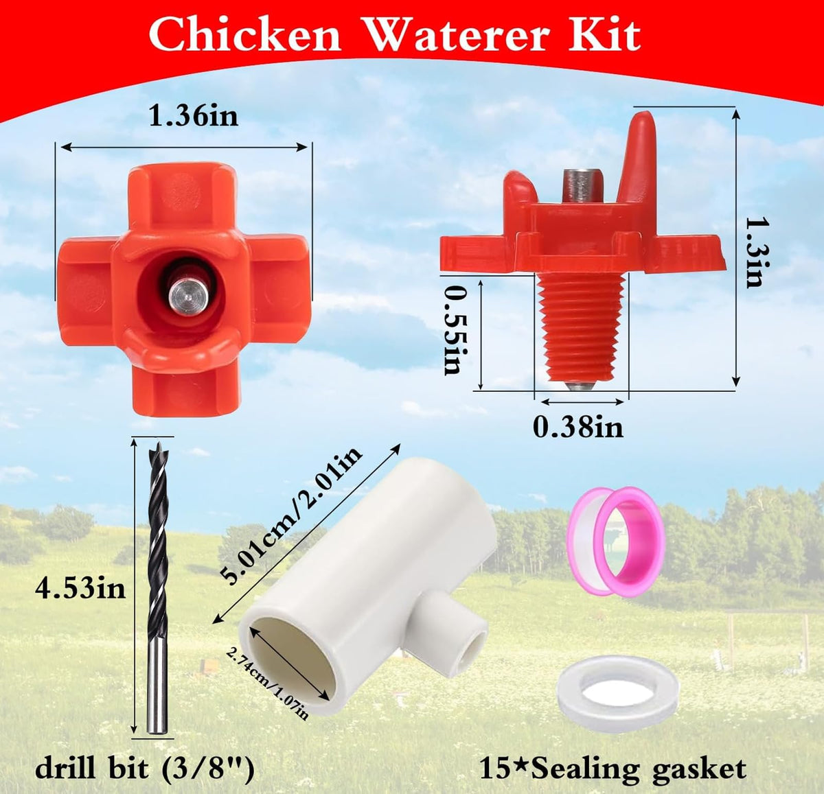 15 Pack Automatic Poultry Waterer with PVC Tee Fittings H70518