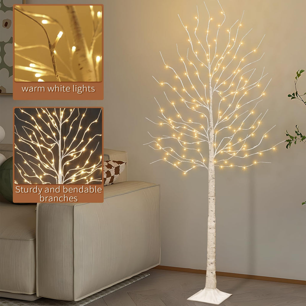Set of 2 6 feet Lighted Birch Tree 160 LED Warm White W65025