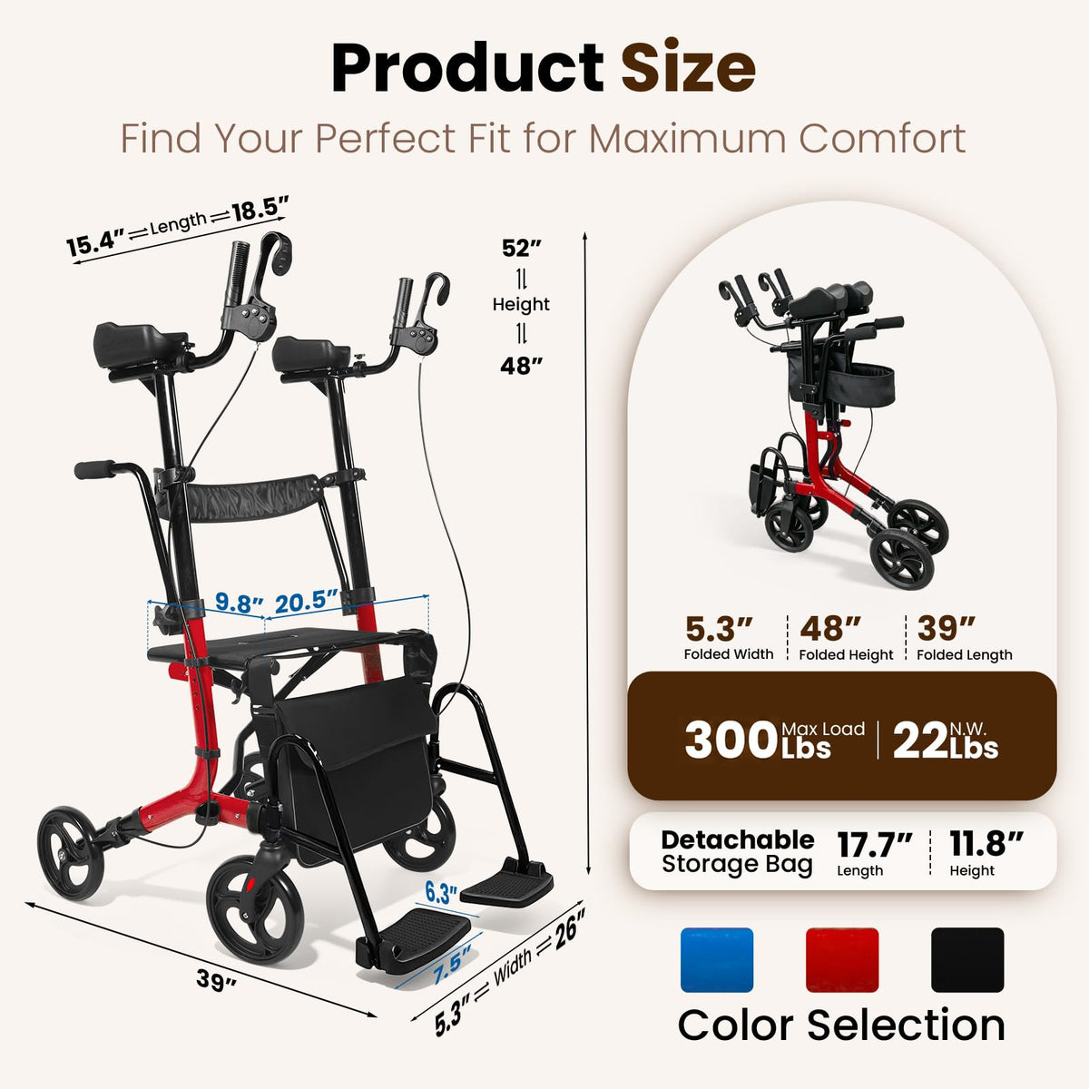 Foldable Lightweight Upright Walker with Seat Armrest Pedal E146