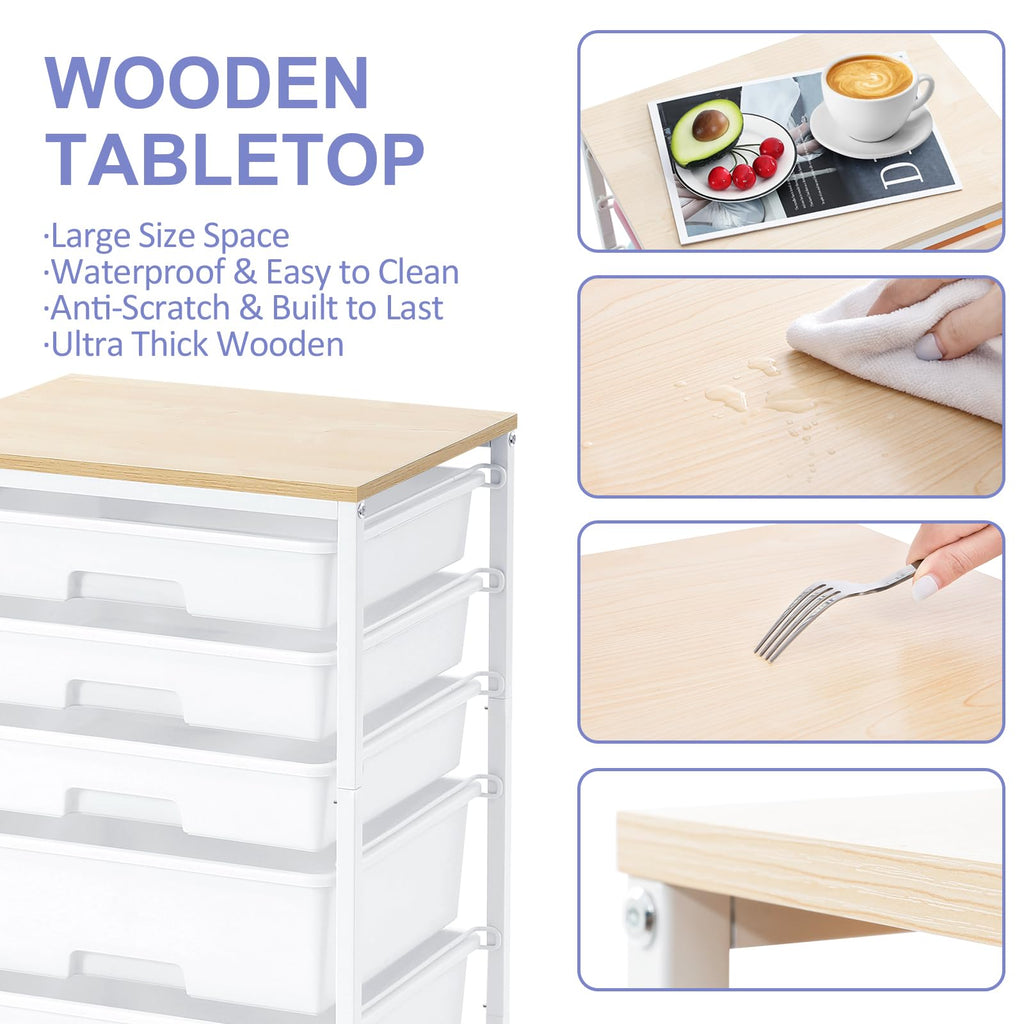 Rolling Cart with 5 Drawers Bright White W7170