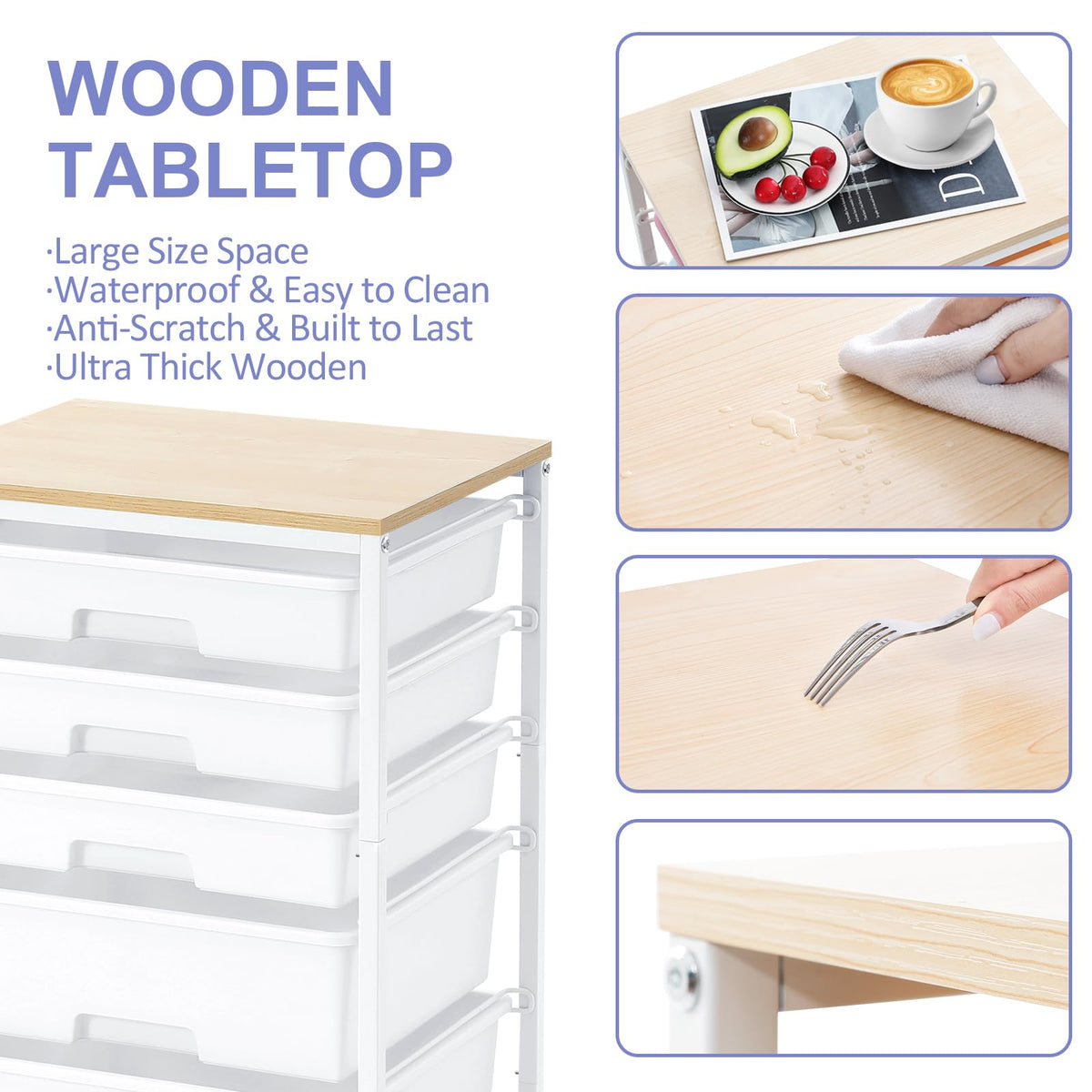Rolling Cart with 5 Drawers Bright White W7170