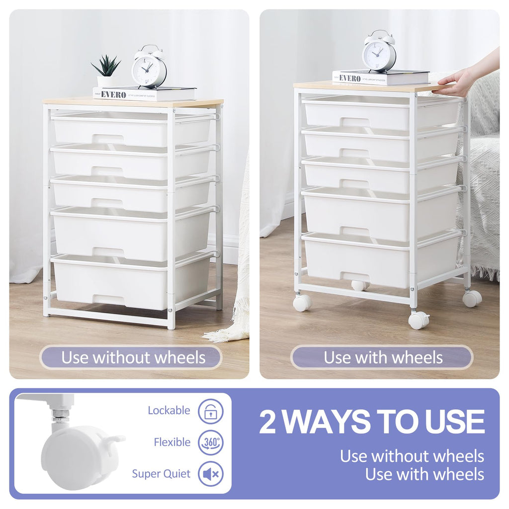 Rolling Cart with 5 Drawers Bright White W7170