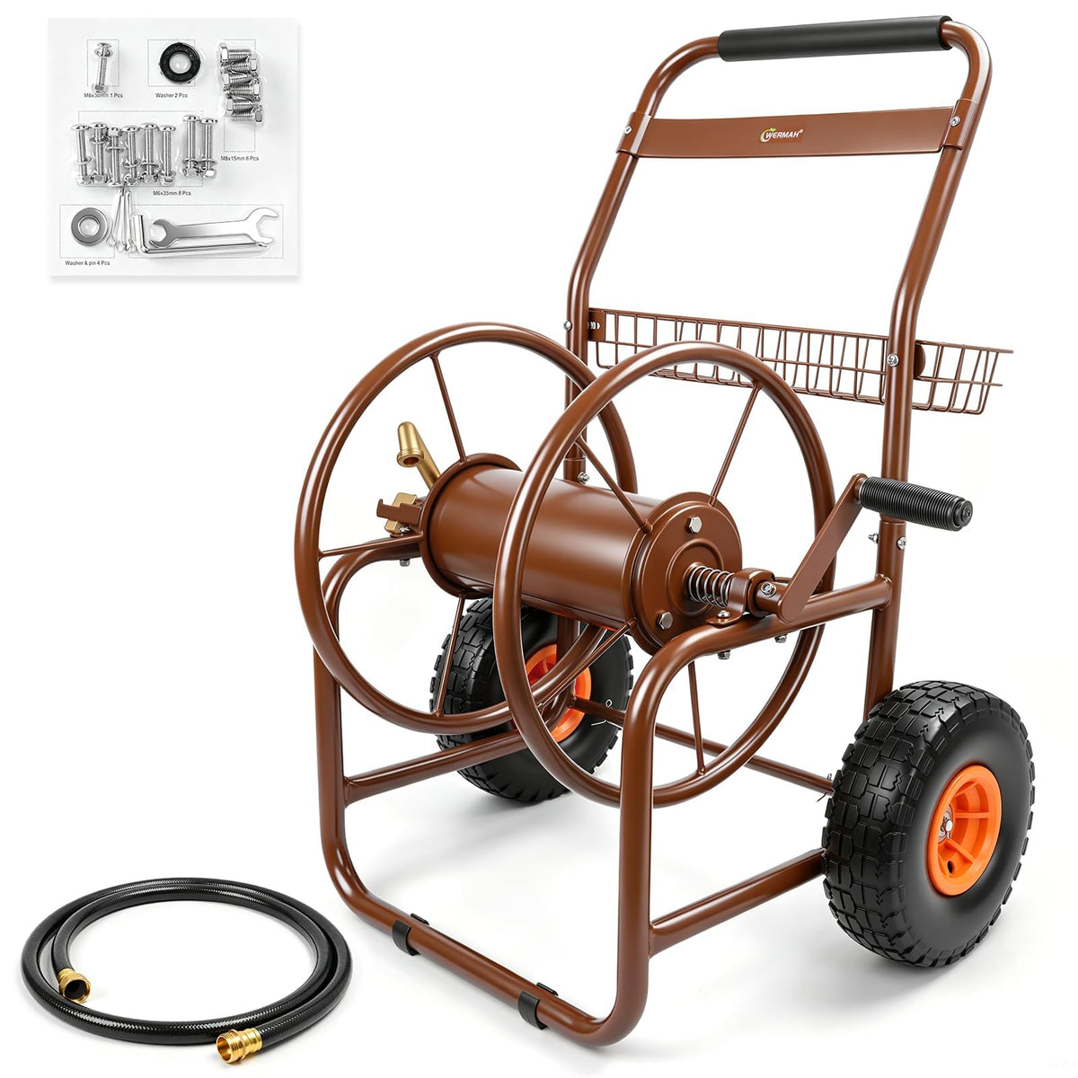 Garden Hose Reel Cart, Heavy Duty Metal with 2 Wheels, Holds 230ft 5/8" M6607