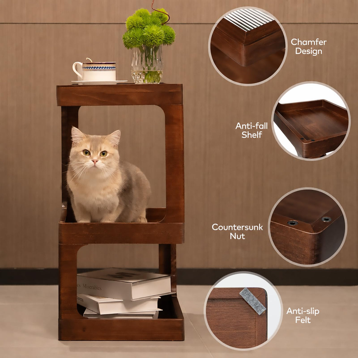 Solid Wood 3 Tier Brown Side Table O265753