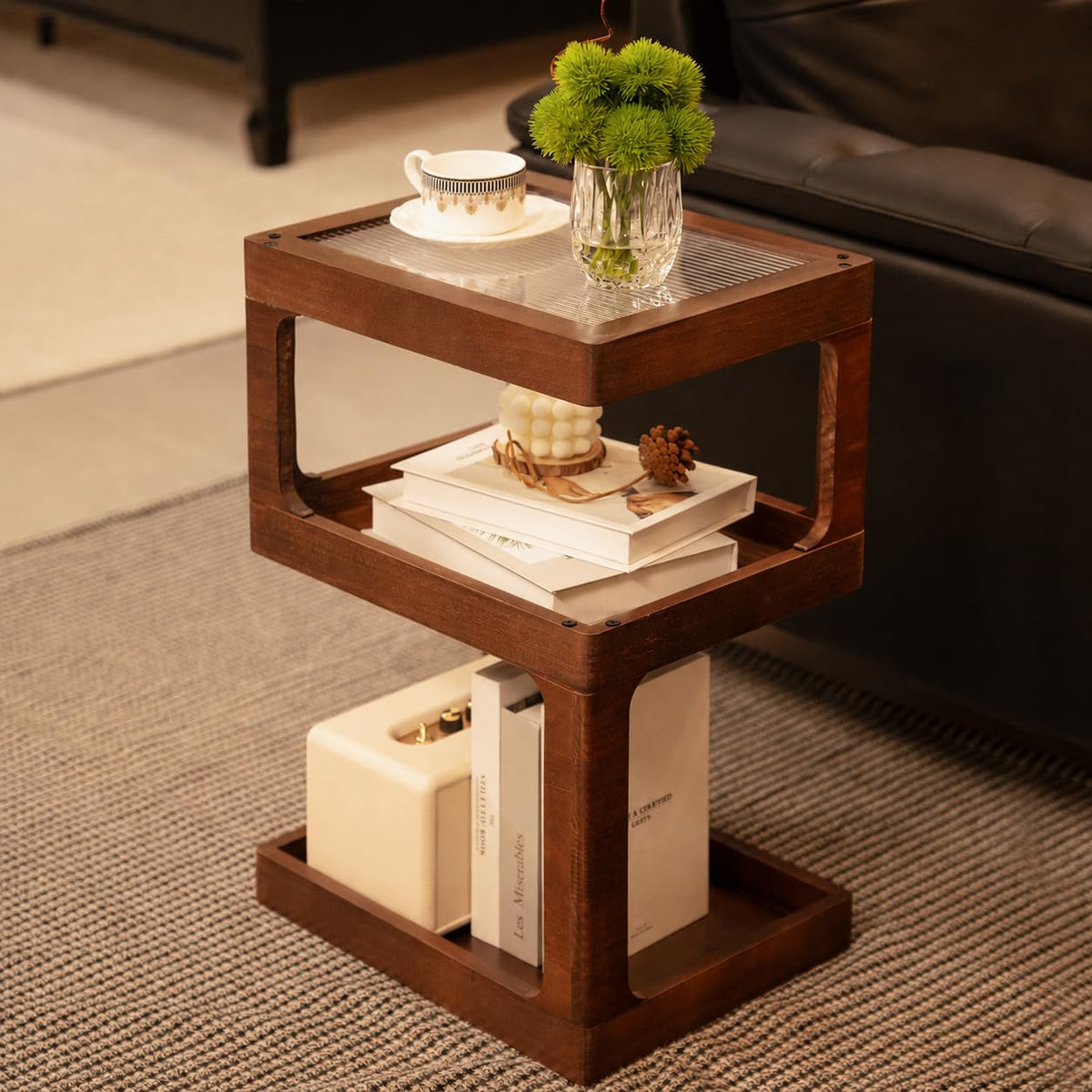 Solid Wood 3 Tier Brown Side Table O265753