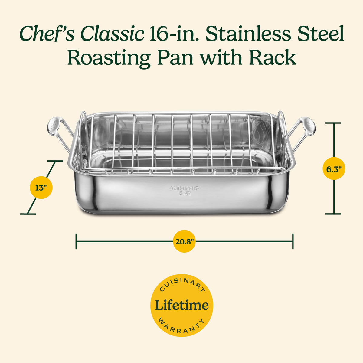 16-Inch Induction Compatible Stainless Steel Roasting Pan with Rack P23504