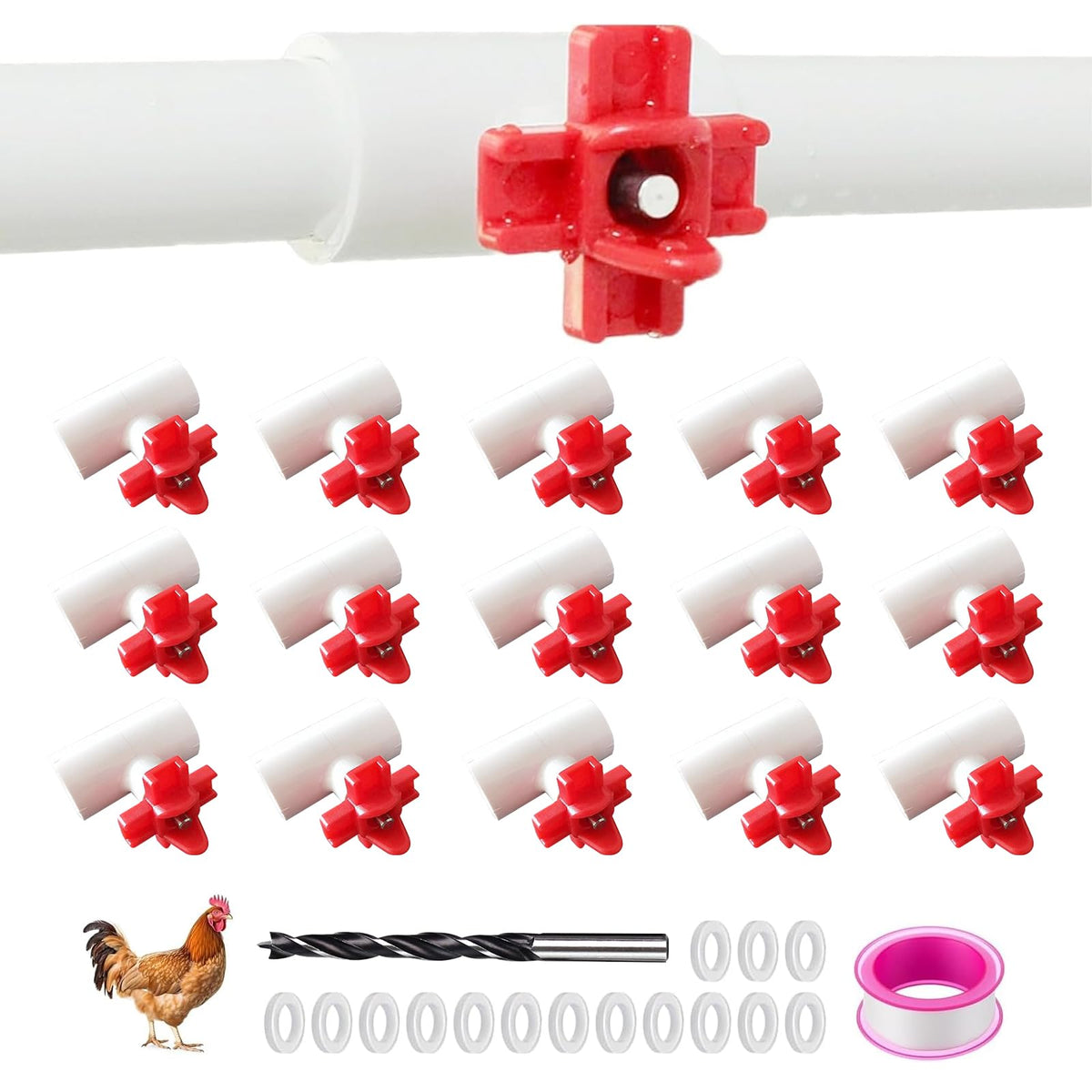 15 Pack Automatic Poultry Waterer with PVC Tee Fittings H70518