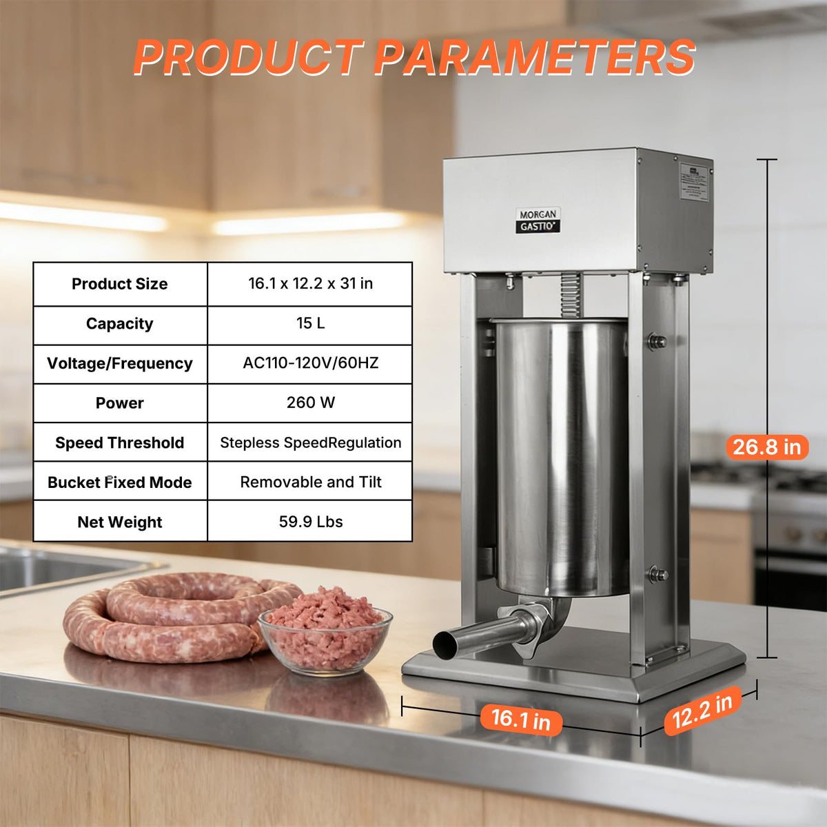 15L Stainless Steel Electric Sausage Stuffer U624939