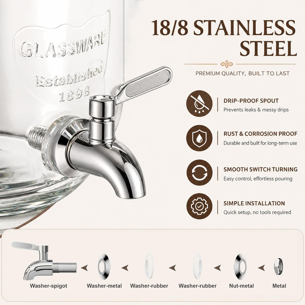1 Gallon Glass Drink Dispensers with Spigot D26926