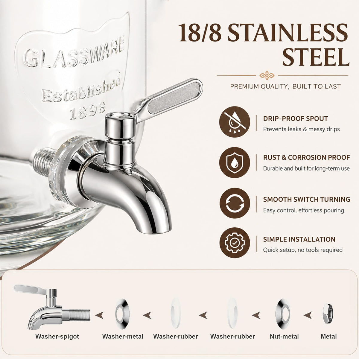 1 Gallon Glass Drink Dispensers with Spigot D26926