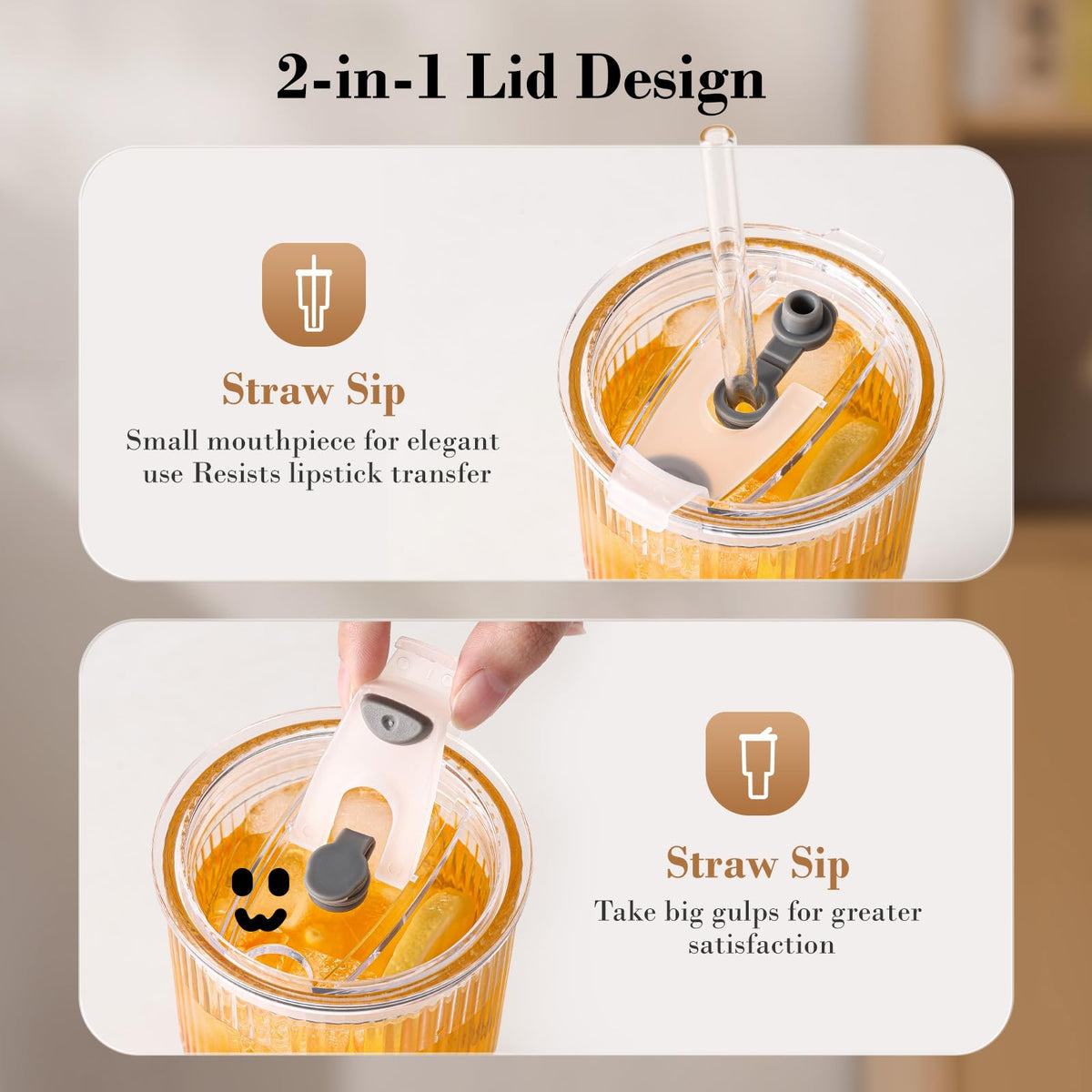20oz Ribbed Glass Cups with Lids and Straws M855829