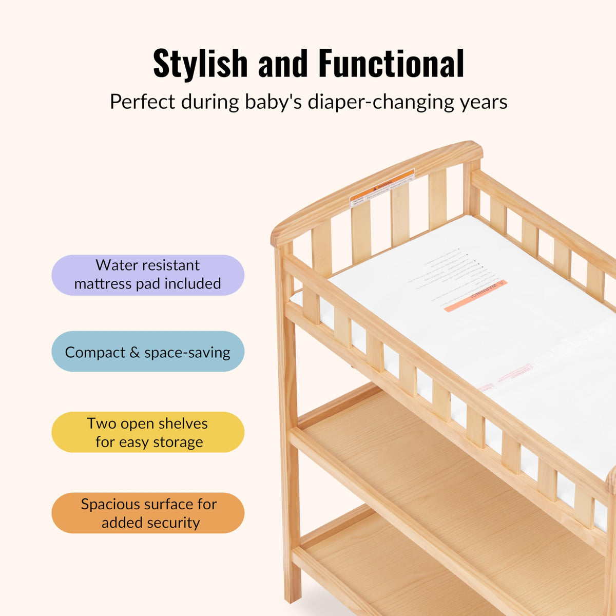 Compact Portable Pinewood Changing Table with Safety Rails Z9487