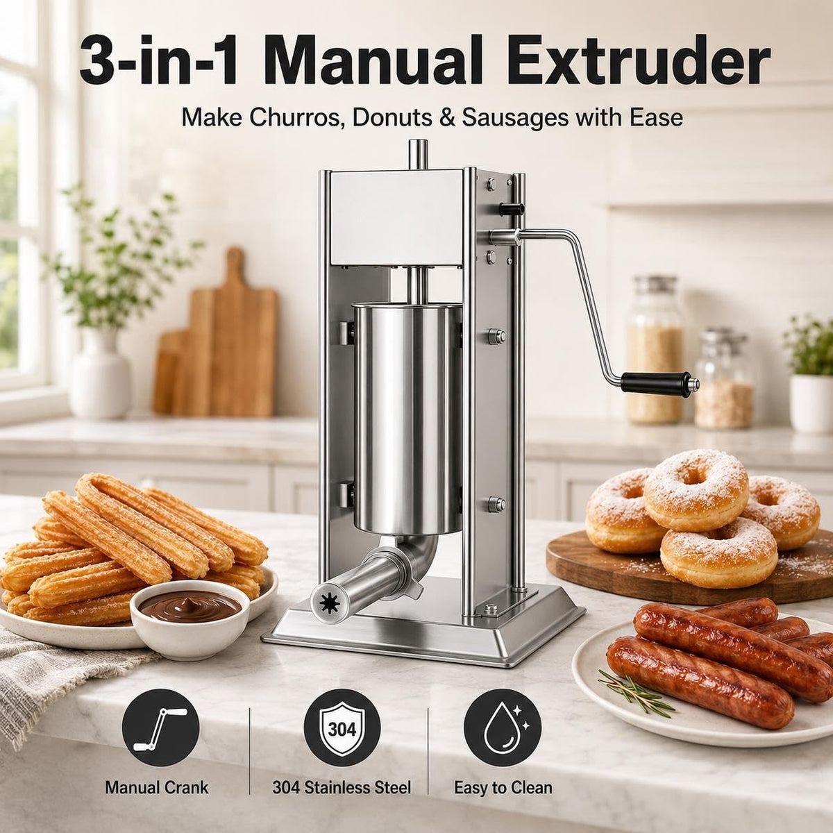 Vertical Sausage Stuffer and Churro Machine Combo, 304 Steel, 3L/5L/7L H4147