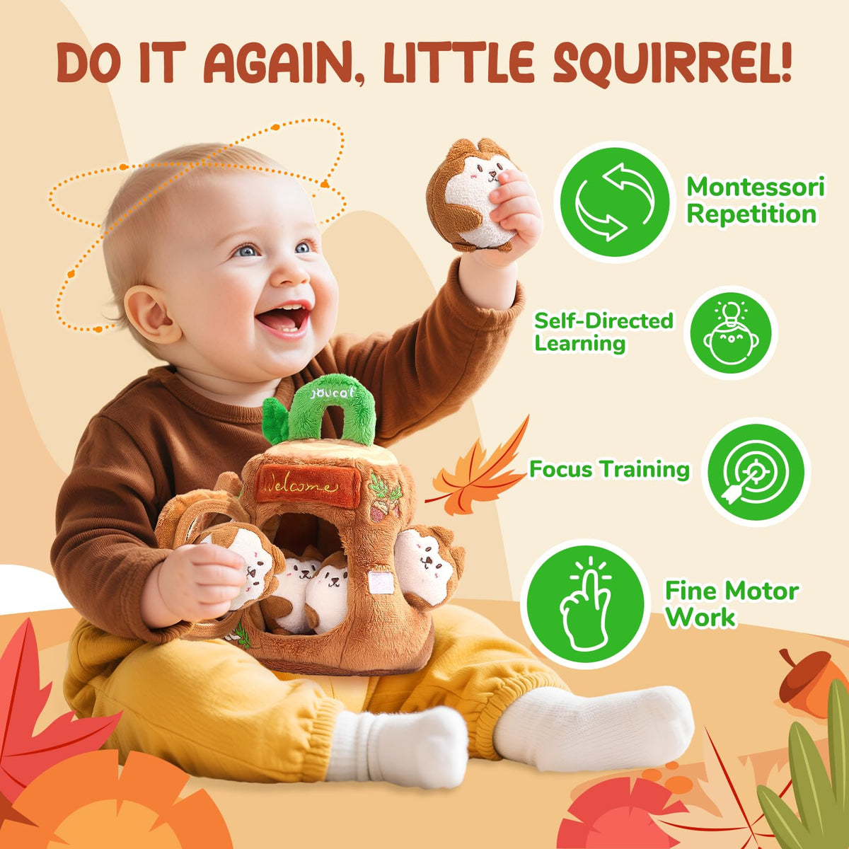 Soft Treehouse 5 Sensory Squirrels Rattle F616