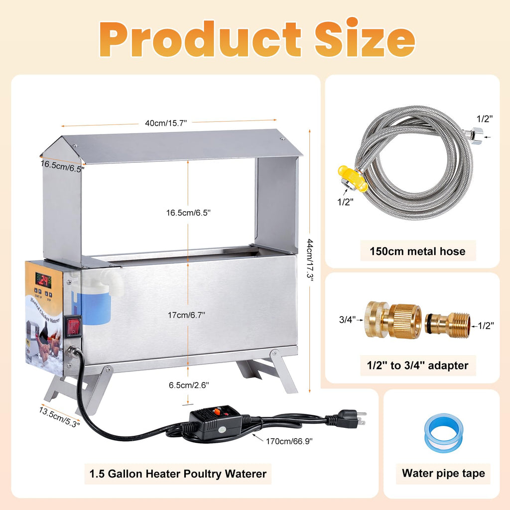 Heated 2 Gallon Stainless Steel Chicken Waterer M78536