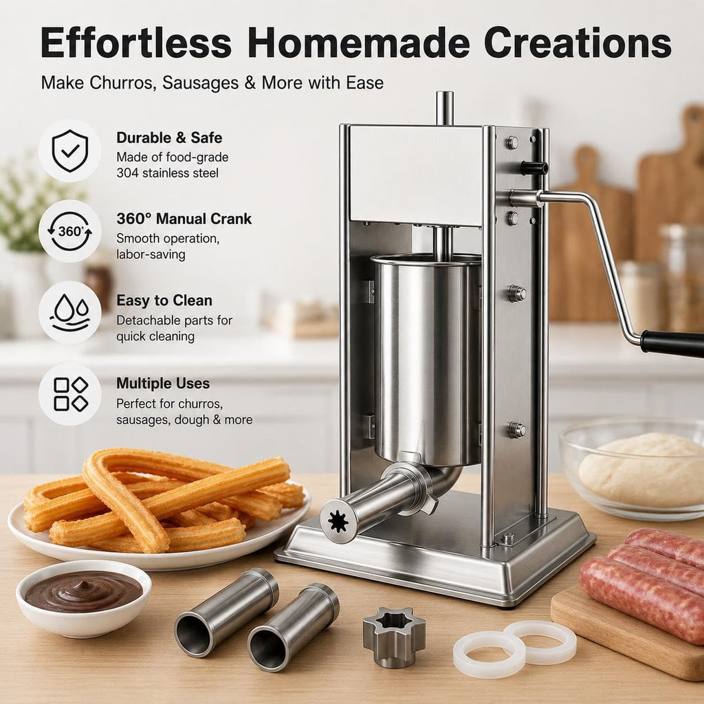 Vertical Sausage Stuffer and Churro Machine Combo, 304 Steel, 3L/5L/7L H4147
