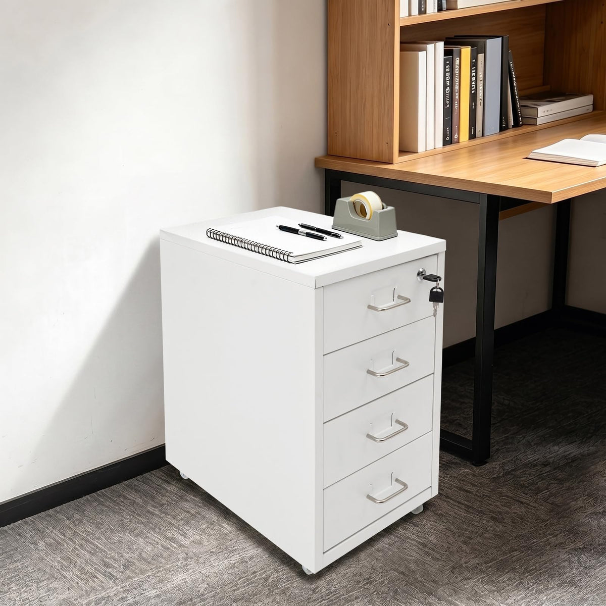 White 4-Drawer Mobile File Cabinet with Lock N6870